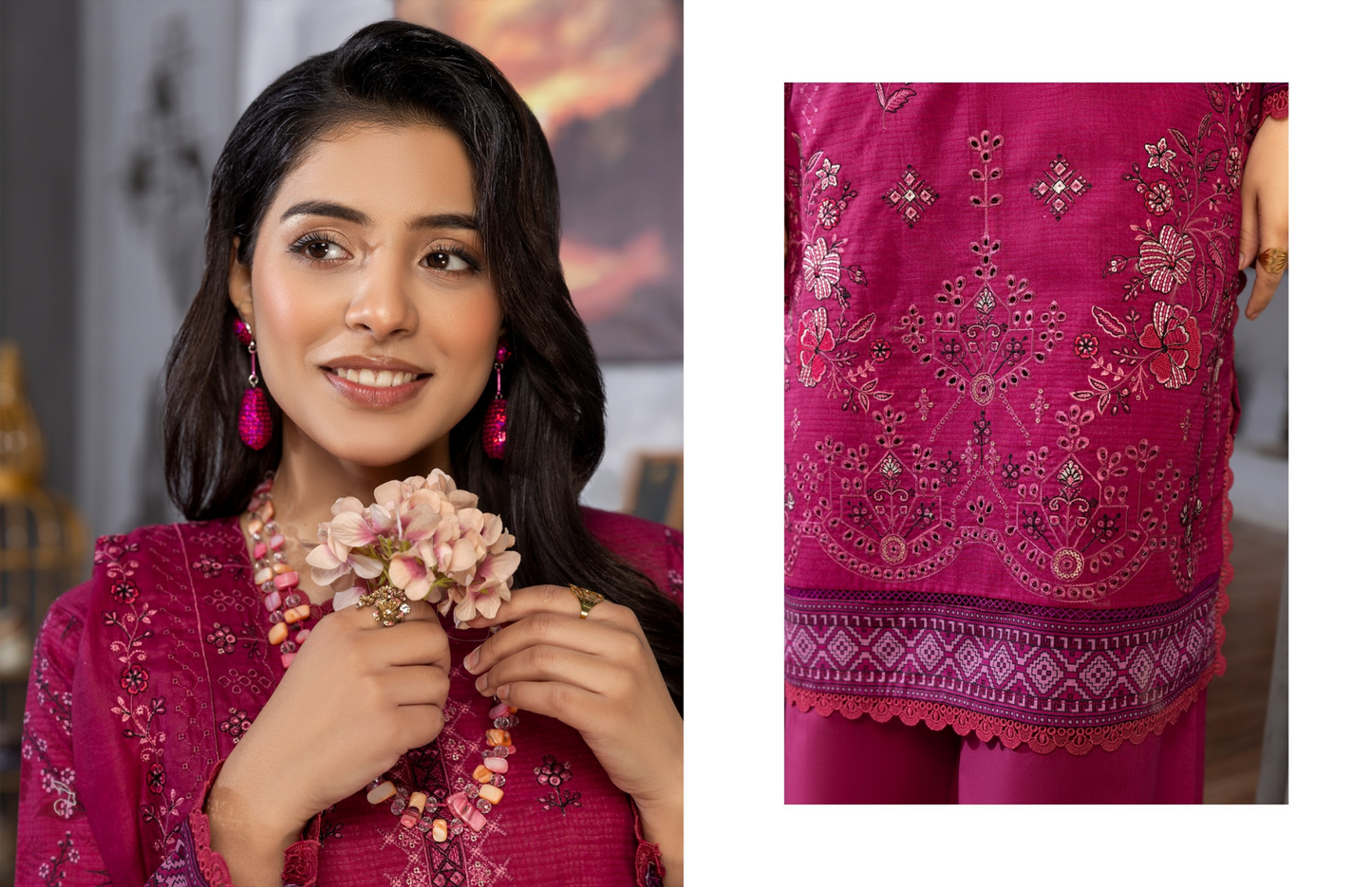 Bin Naeem Premium Digital Printed Lawn 3 Piece Suit – Magenta Pink