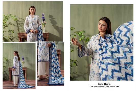 Mausummery Collections - Gul-e-Nasrin - White Blue