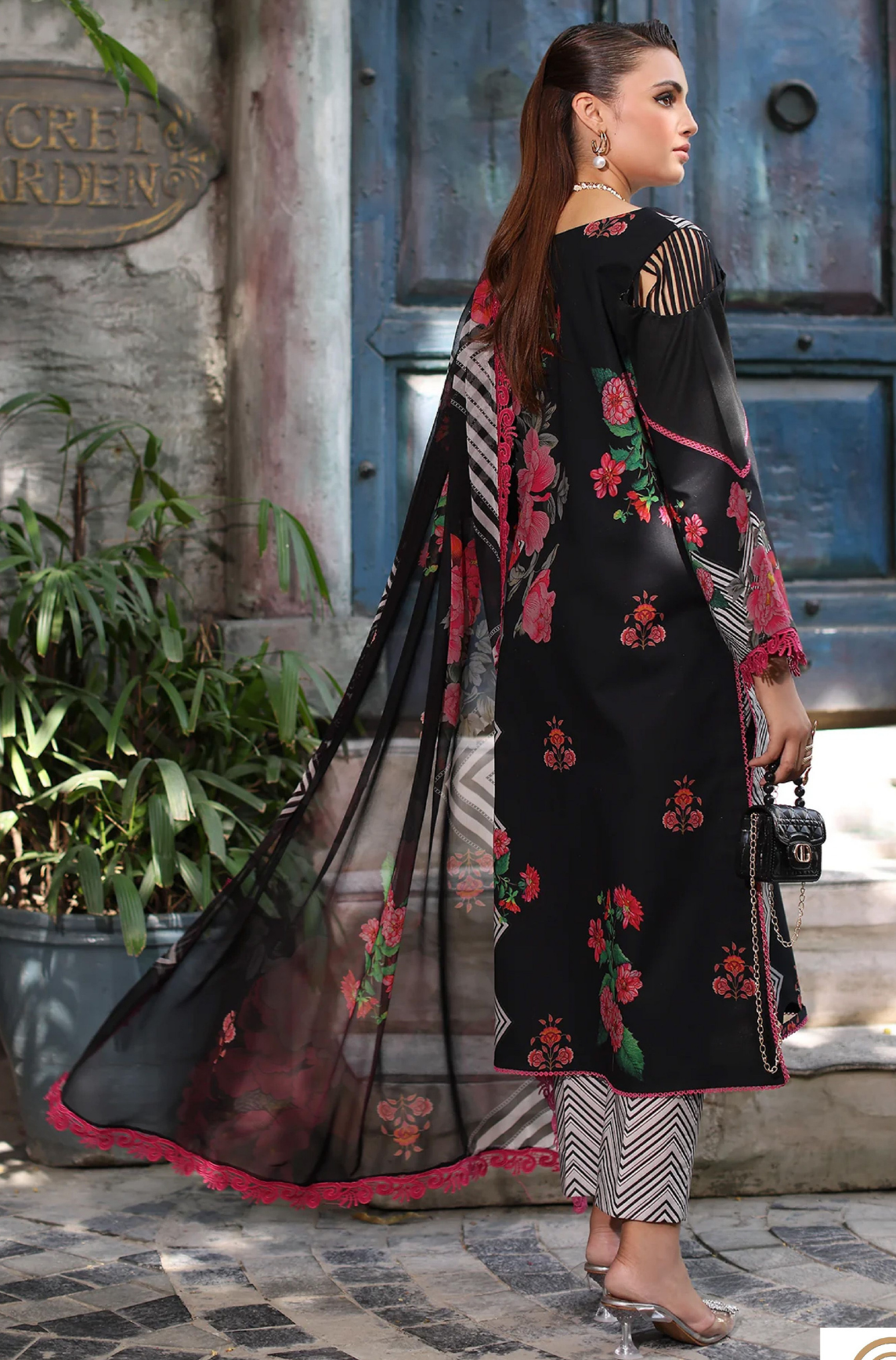 Charizma Premium Lawn 3 Piece Unstitched Suit – Black & Red