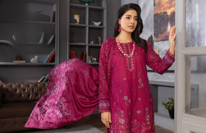 Bin Naeem Premium Digital Printed Lawn 3 Piece Suit – Magenta Pink