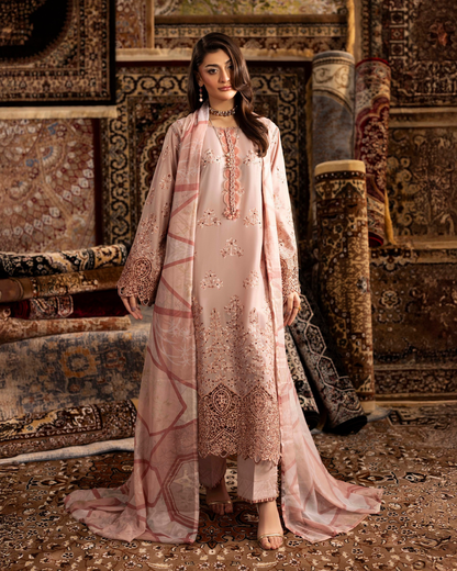 Luxury Embroidered Lawn 3 Piece Suit – Blush Pink