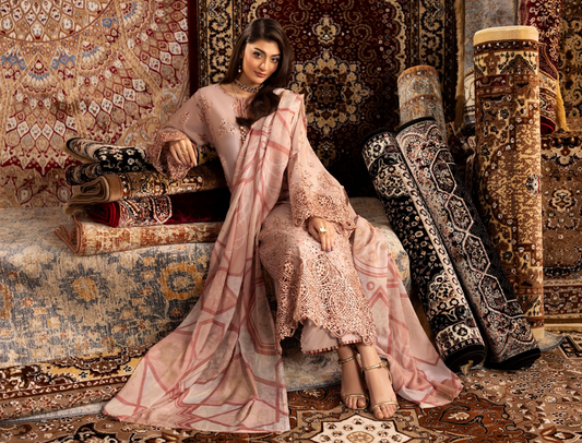 Luxury Embroidered Lawn 3 Piece Suit – Blush Pink
