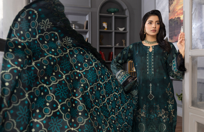 Bin Naeem Premium Digital Printed Lawn 3 Piece Suit – Dark Teal Green