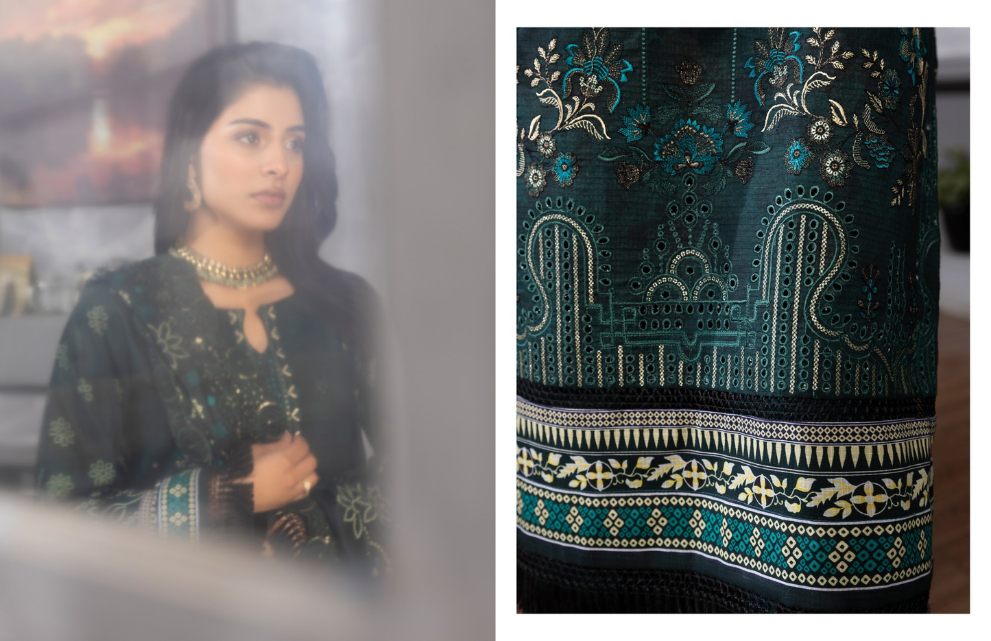 Bin Naeem Premium Digital Printed Lawn 3 Piece Suit – Dark Teal Green