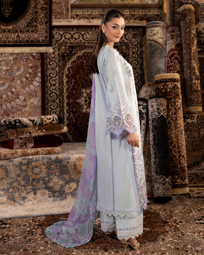 Luxury Embroidered Lawn 3 Piece Suit – Pastel Grey