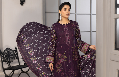 Bin Naeem Premium Digital Printed Lawn 3 Piece Suit – Deep Plum Purple