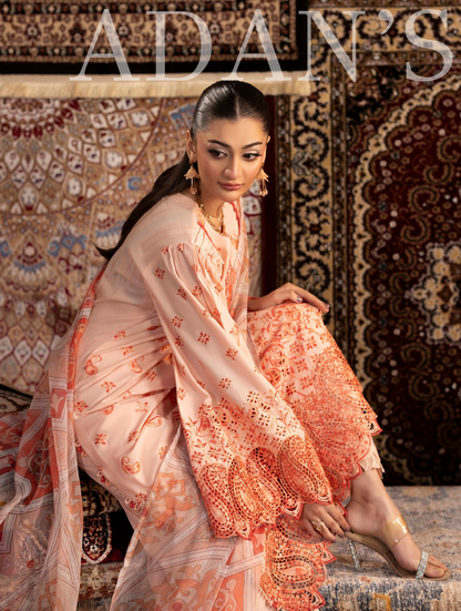 Luxury Embroidered Lawn 3 Piece Suit – Peach