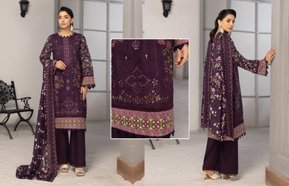 Bin Naeem Premium Digital Printed Lawn 3 Piece Suit – Deep Plum Purple