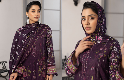Bin Naeem Premium Digital Printed Lawn 3 Piece Suit – Deep Plum Purple