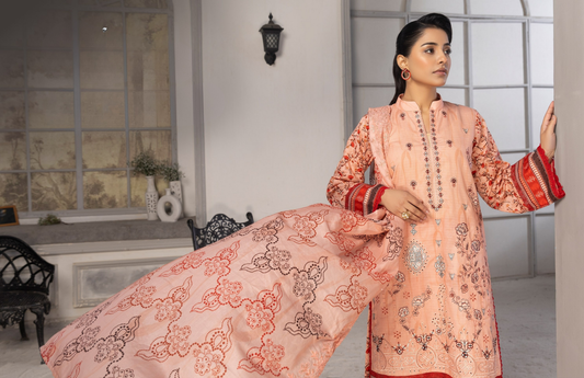 Bin Naeem Premium Digital Printed Lawn 3 Piece Suit – Soft Peach