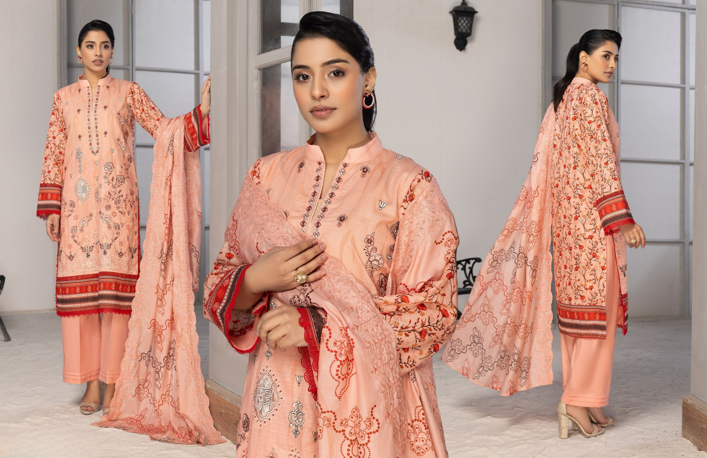Bin Naeem Premium Digital Printed Lawn 3 Piece Suit – Soft Peach