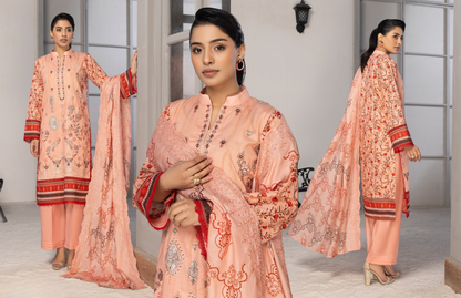 Bin Naeem Premium Digital Printed Lawn 3 Piece Suit – Soft Peach