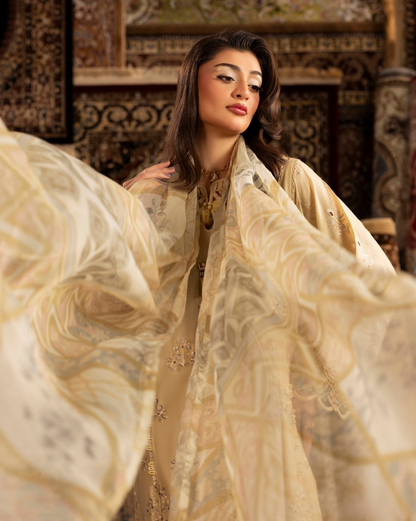 Luxury Embroidered Lawn 3 Piece Suit – Beige
