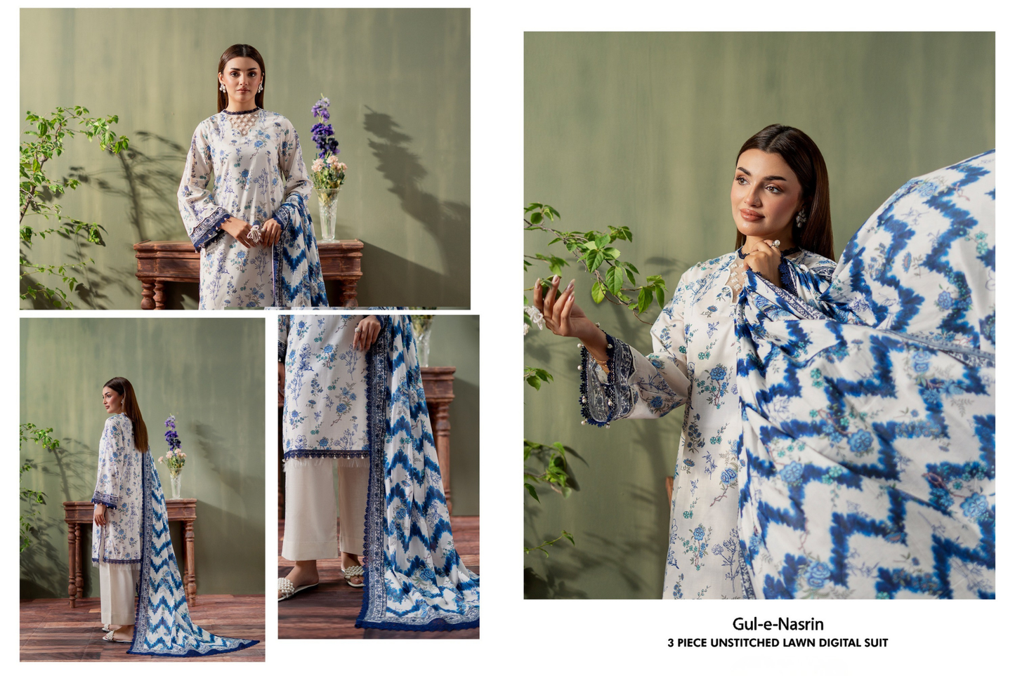 Mausummery Collections - Gul-e-Nasrin - White Blue