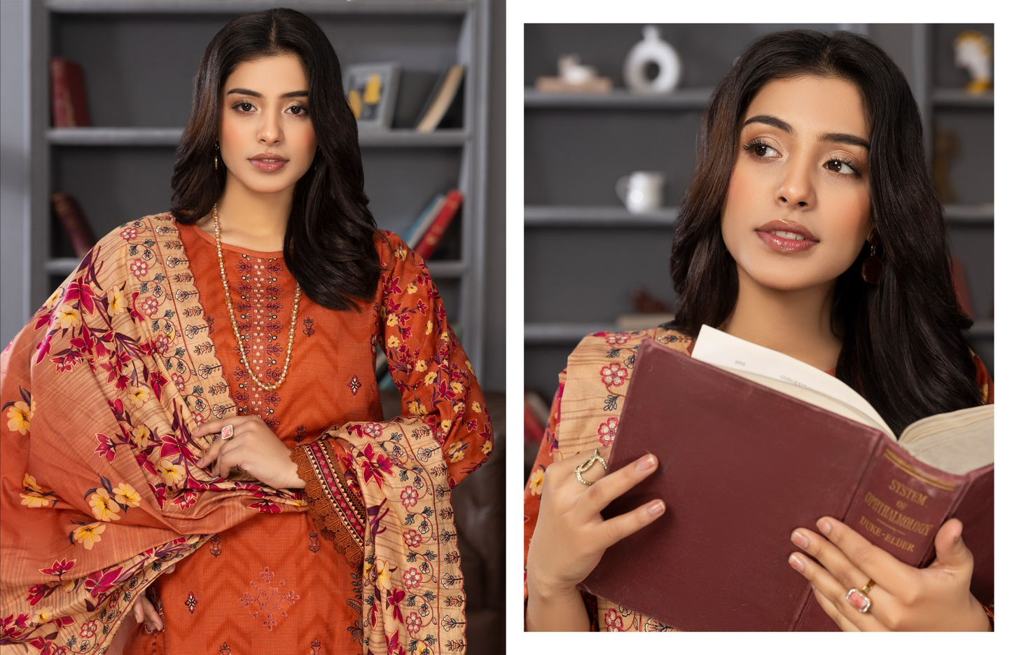 Bin Naeem Premium Digital Printed Lawn 3 Piece Suit - Rust Orange