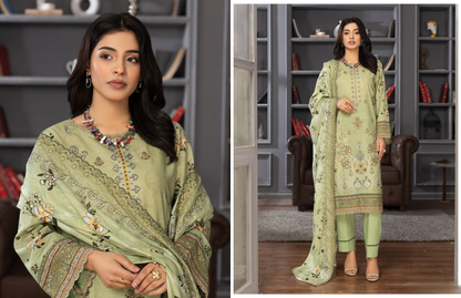 Bin Naeem Premium Digital Printed Lawn 3 Piece Suit – Light Olive Green