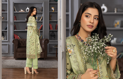 Bin Naeem Premium Digital Printed Lawn 3 Piece Suit – Light Olive Green