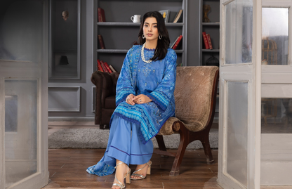 Bin Naeem Premium Digital Printed Lawn 3 Piece Suit – Royal Blue