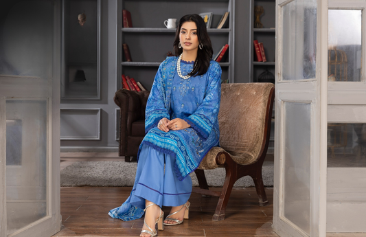 Bin Naeem Premium Digital Printed Lawn 3 Piece Suit – Royal Blue