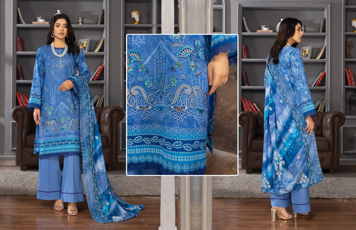 Bin Naeem Premium Digital Printed Lawn 3 Piece Suit – Royal Blue