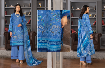 Bin Naeem Premium Digital Printed Lawn 3 Piece Suit – Royal Blue