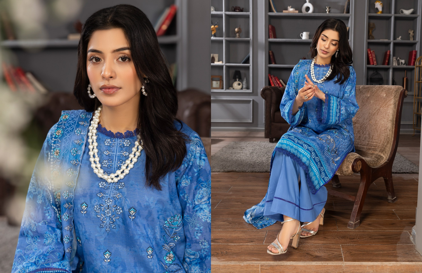 Bin Naeem Premium Digital Printed Lawn 3 Piece Suit – Royal Blue