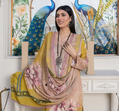 Bin Naeem Premium Digital Printed Lawn 3 Piece Suit - Yellow Beige