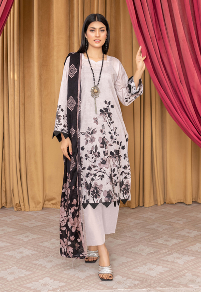 Bin Naeem Premium Digital Printed Lawn 3 Piece Suit - Gray Black
