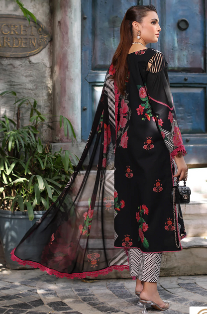 Charizma Premium Lawn 3 Piece Unstitched Suit – Black & Red