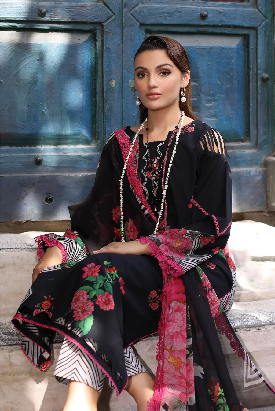 Charizma Premium Lawn 3 Piece Unstitched Suit – Black & Red
