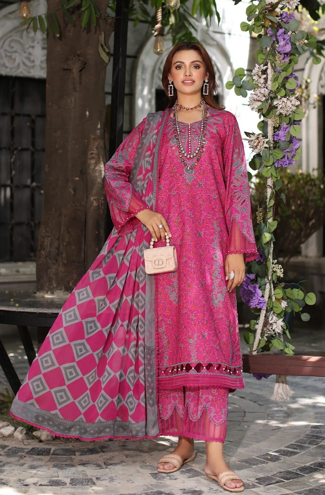 Charizma Premium Lawn 3 Piece Unstitched Suit – Pink