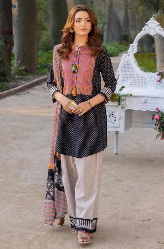 Charizma Premium Lawn 3 Piece Unstitched Suit – Black & Pink