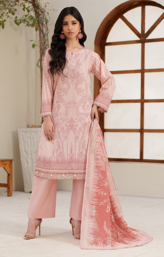Premium Digital Printed Lawn 3 Piece Suit – Soft Pink