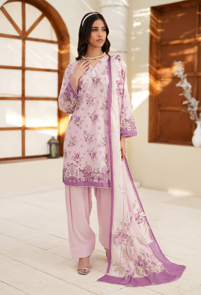 Premium Digital Printed Lawn 3 Piece Suit – Lilac